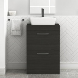 Royal Bathrooms 600mm Floor Standing Vanity Unit 2 Drawer Hale Black & Countertop Basin - Cube With Matt Black Handle - thumbnail 1