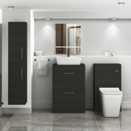 Royal Bathrooms 600mm Floor Standing Vanity Unit 2 Drawer Hale Black & Countertop Basin - Cube With Matt Black Handle - thumbnail 2