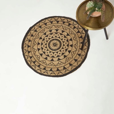 Homescapes Natural & Black Mandala Braided Jute Rug, 70 Cm Round - image 1