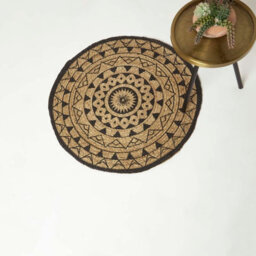 Homescapes Natural & Black Mandala Braided Jute Rug, 70 Cm Round - thumbnail 1