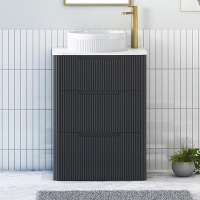 Royal Bathrooms Avenza 600mm Matt Obsidian Black Floor Standing Countertop Bathroom Vanity Unit 3 Drawer With Round Basin - image 1
