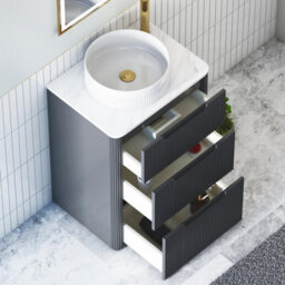 Royal Bathrooms Avenza 600mm Matt Obsidian Black Floor Standing Countertop Bathroom Vanity Unit 3 Drawer With Round Basin - thumbnail 5