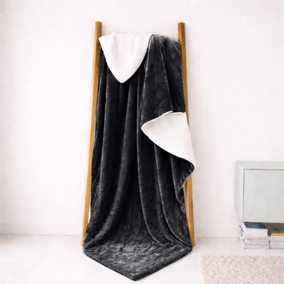 Oxford Homeware Blanket Reversible Soft Plush Throw For Bed & Sofa Sherpa Fleece Blanket, Black, Single (130 X 150Cm)
