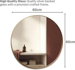 Mood Premium Round Bathroom Mirror Gold Framed Wall Mounted, Recessed Circle Frame Modern & Stylish (60Cm X 60Cm) - thumbnail 2