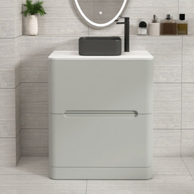 Royal Bathrooms Venice 700mm Dove Grey Freestanding Bathroom Countertop Vanity Unit 2 Drawer With Art Square Basin - image 1