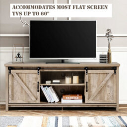 Gainoom Modern Grey Tv Cabinet For 60-Inch Tv Wooden Media Storage Shelves Organizer Stand - thumbnail 7