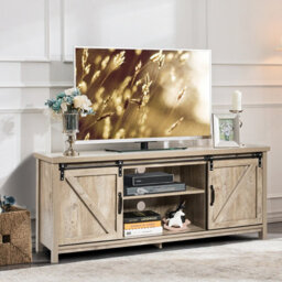 Gainoom Modern Grey Tv Cabinet For 60-Inch Tv Wooden Media Storage Shelves Organizer Stand - thumbnail 5