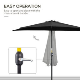 Outsunny 2.7M Metal Frame Garden Furniture Parasol Half Round Umbrella - thumbnail 4