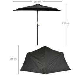 Outsunny 2.7M Metal Frame Garden Furniture Parasol Half Round Umbrella - thumbnail 3