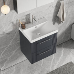 Balterley Partial Fluted 2 Drawer Wall Hung Vanity Unit With 1 Tap Hole Thin-Edge Basin- 500mm - Satin Dark Grey - thumbnail 5