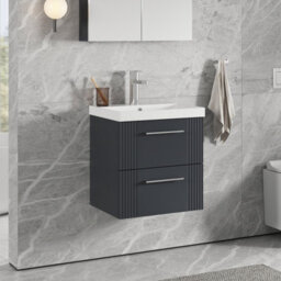Balterley Partial Fluted 2 Drawer Wall Hung Vanity Unit With 1 Tap Hole Thin-Edge Basin- 500mm - Satin Dark Grey - thumbnail 6