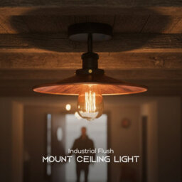 Vintage Semi Flush Mount Ceiling Light With E27 Base Metal Shade For Kitchen, Living Room Rustic Red  With Bulb - thumbnail 6