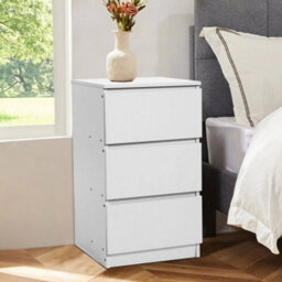 White Wooden Bedside Table Cabinets With Drawers Nightstand Bedroom Furniture 3 Drawers 32X30X59Cm - thumbnail 1