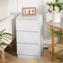 White Wooden Bedside Table Cabinets With Drawers Nightstand Bedroom Furniture 3 Drawers 32X30X59Cm - thumbnail 3