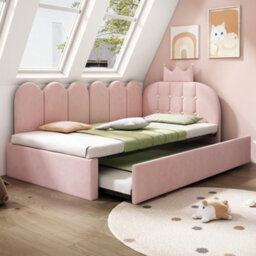 Matteo Upholstered Daybed With Pull-Out Trundle Bed - Velvet Pink - thumbnail 9