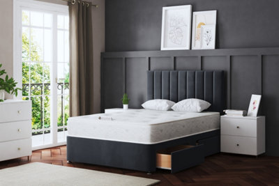 DS Living Amelia Steel Upholstered Panel Divan Bed With Headboard And Two Drawers Double - image 1