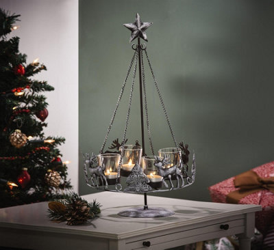 Christmas Centrepiece Candleholder - Freestanding Xmas Tree & Reindeer Design Tealight Holder - H47Cm X 25Cm Diameter - image 1