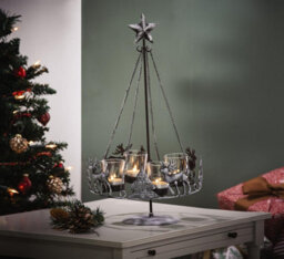 Christmas Centrepiece Candleholder - Freestanding Xmas Tree & Reindeer Design Tealight Holder - H47Cm X 25Cm Diameter - thumbnail 1