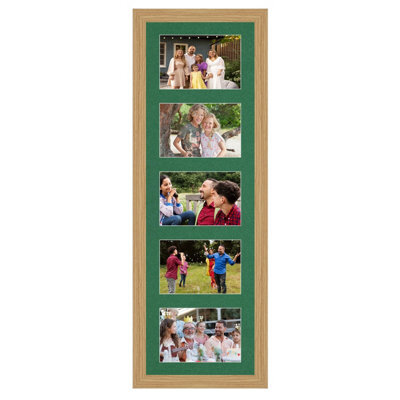 AK Frames 26X8 Light Oak Modern Multi Photo Frame With Emerald Mount - Holds 5 Apertures (5X) 6X4 Photos - image 1