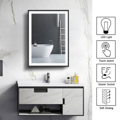 Living And Home Anti Fog Led Illuminated Touch Sensor Mirrored Bathroom Cabinet With Shaver Socket W 500mm X H 700 mm - image 1