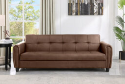 Mattress Guru Zinc 3 Seater Faux Leather Sofa Bed With Hidden Storage In Brown - thumbnail 2