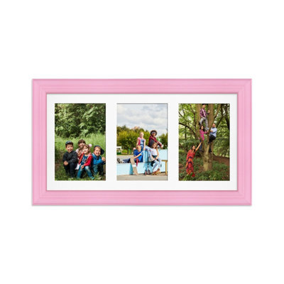AK Frames 40X20Cm Pastel Pink Classic Multi Photo Frame With White Mount - Holds 3 Apertures (3X) 6X4 Photos - image 1