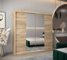 Arte Verona 04 Contemporary 2 Mirrored Sliding Door Wardrobe 9 Shelves 2 Rails Oak Sonoma Effect (H)2000mm (W)2000mm (D)620mm - thumbnail 2