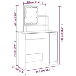 Vidaxl Dressing Table With Led Grey Sonoma 86.5X35X136 Cm - thumbnail 3