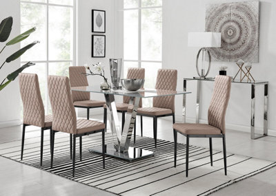 Furniturebox Uk Florini V Grey Dining Table And 6 Cappuccino Milan Black Leg Chairs - image 1