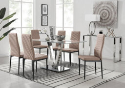 Furniturebox Uk Florini V Grey Dining Table And 6 Cappuccino Milan Black Leg Chairs - thumbnail 1