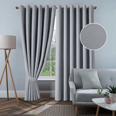 Aspire Homeware Grey Linen 100% Blackout Curtain Thermal Insulated Eyelet Curtain Pair (W)168Cm X (D)183Cm With Tie Back - image 1