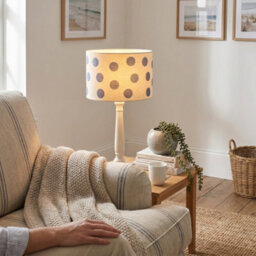 Happy Homewares Modern Dusty Amparo Blue Linen Fabric Polka Dot Design Drum Lamp Shade - thumbnail 6