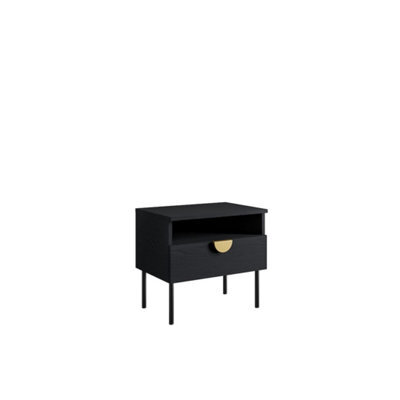 Arte Elegant Black Bedside Table 50Cm - Gold Accents, Soft-Close Drawer & Open Storage For Luxurious Bedrooms - image 1