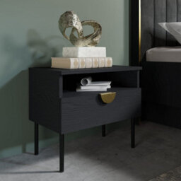 Arte Elegant Black Bedside Table 50Cm - Gold Accents, Soft-Close Drawer & Open Storage For Luxurious Bedrooms - thumbnail 5