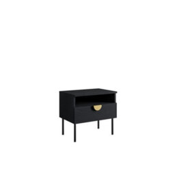 Arte Elegant Black Bedside Table 50Cm - Gold Accents, Soft-Close Drawer & Open Storage For Luxurious Bedrooms