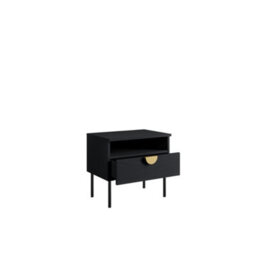 Arte Elegant Black Bedside Table 50Cm - Gold Accents, Soft-Close Drawer & Open Storage For Luxurious Bedrooms - thumbnail 2