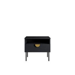 Arte Elegant Black Bedside Table 50Cm - Gold Accents, Soft-Close Drawer & Open Storage For Luxurious Bedrooms - thumbnail 3