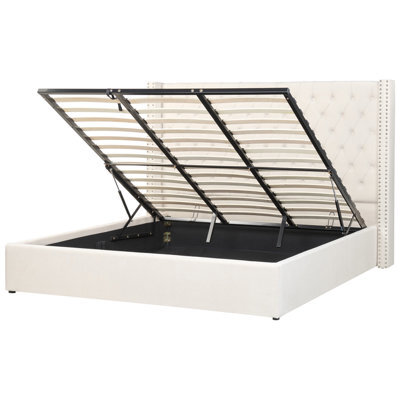 Beliani Ottoman Bed Velvet Lubbon 180 X 200 Cm (Eu Super King) Off-White - image 1