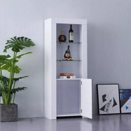 White High Gloss Led Tall Display Cabinet Cupboard Sideboard Standing Storage - thumbnail 4