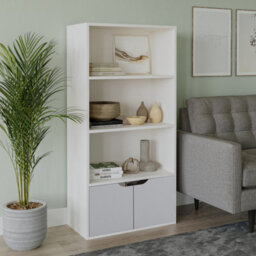 Urbn-Living Urbnliving 4 Tier White Wooden Bookcase With Grey Doors Storage Shelving Unit - thumbnail 2