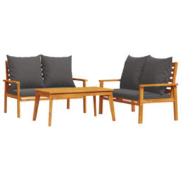 Berkfield 3 Piece Garden Lounge Set With Cushions Solid Wood Acacia - thumbnail 2