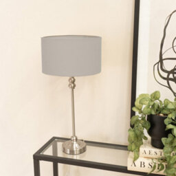 Valuelights Maggie Brushed Chrome Candlestick Table Lamp With Grey Fabric Drum Shade And Led Bulb - thumbnail 5