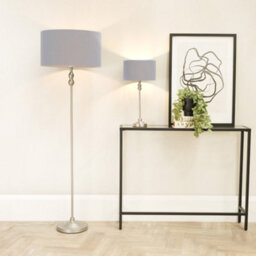 Valuelights Maggie Brushed Chrome Candlestick Table Lamp With Grey Fabric Drum Shade And Led Bulb - thumbnail 3