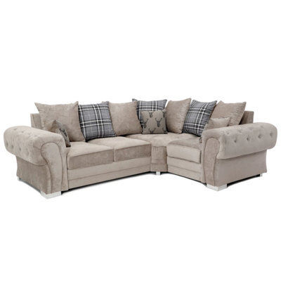 Furnishings For Less UK Milan 4 Seater L Shaped Corner Sofa Scatter Back Chesterfield Arms Mink Right Hand Facing - image 1