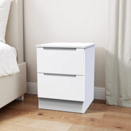 Messina Ready Assembled Matt White No Effect 2 Drawer Bedside Chest (H)495mm (W)370mm (D)390mm - thumbnail 1