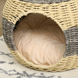 Pawhut Wicker Cat House, Rattan Raised Cat Bed With Soft Cushion, 40 X 30Cm - thumbnail 8