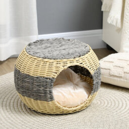 Pawhut Wicker Cat House, Rattan Raised Cat Bed With Soft Cushion, 40 X 30Cm - thumbnail 7