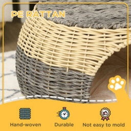 Pawhut Wicker Cat House, Rattan Raised Cat Bed With Soft Cushion, 40 X 30Cm - thumbnail 4