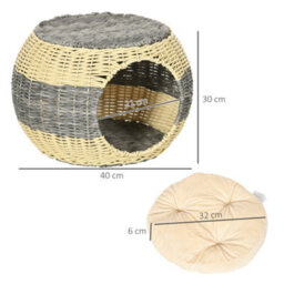 Pawhut Wicker Cat House, Rattan Raised Cat Bed With Soft Cushion, 40 X 30Cm - thumbnail 3