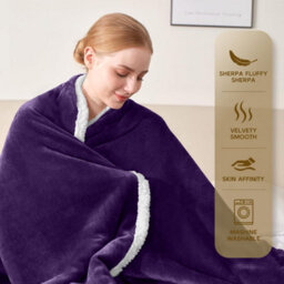 Ameha Sherpa Fleece Blanket For Bed, Sofa & Travel Soft Fluffy Thick & Reversible Throw Purple Single 130X150Cm - thumbnail 9